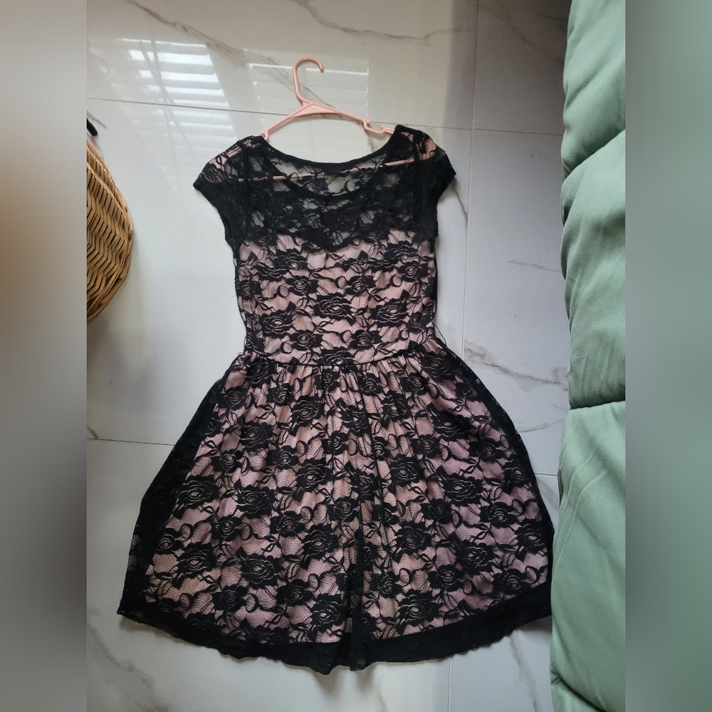 Black mesh with pink underside dress
